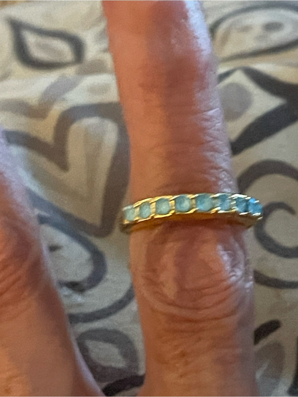 Gold tone Band Ring with Light Blue Gemstones - Women's Fashion Jewelry size 5